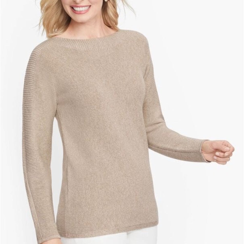 Talbots Bateau Neck Dolman Sleeve Shimmer Sweater, Wool Blend